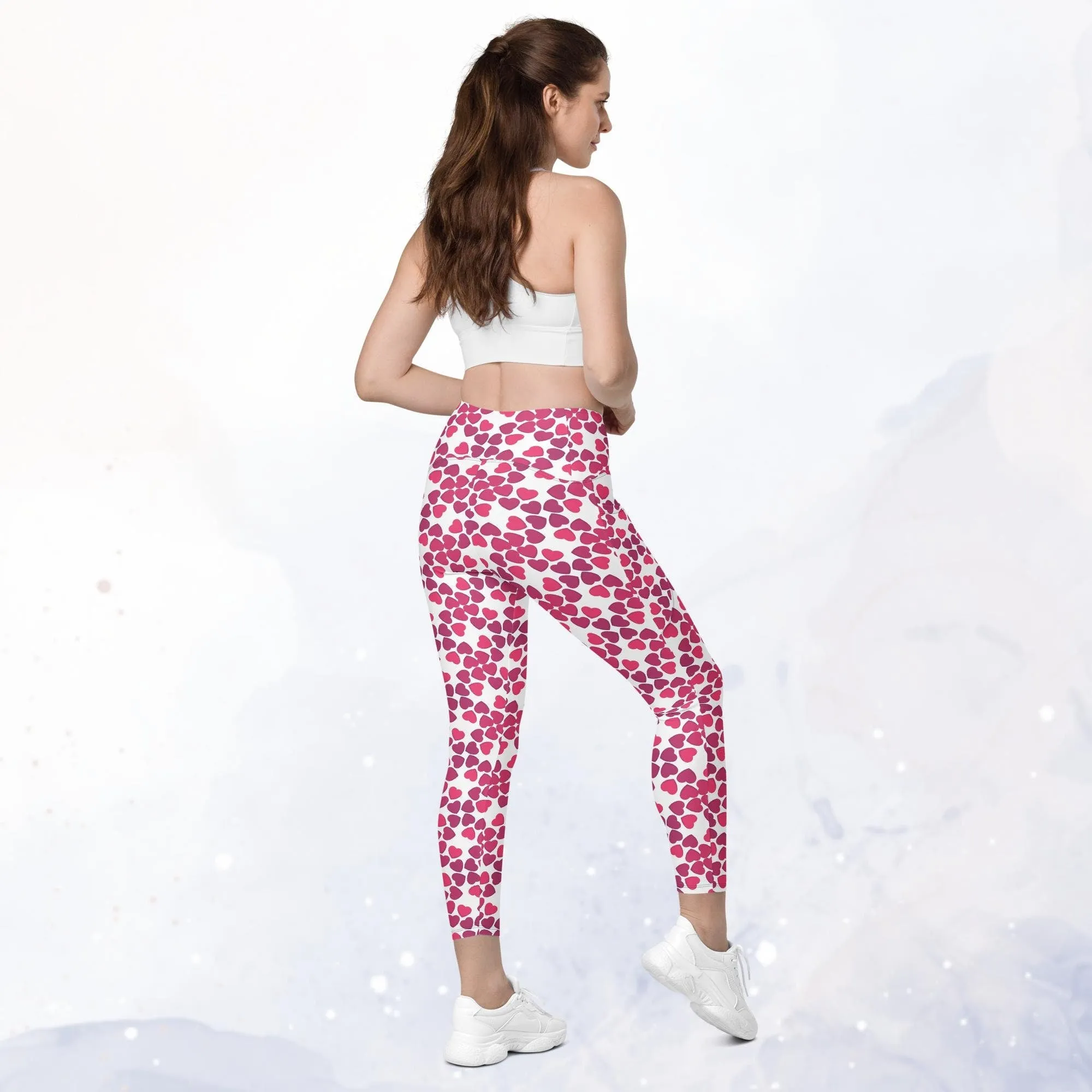 Pink Heart Sexy Leggings with Pockets for Valentine's Day