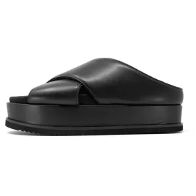 ROAM Women's Cross Stack Vegan Leather Platform Sandals - Black