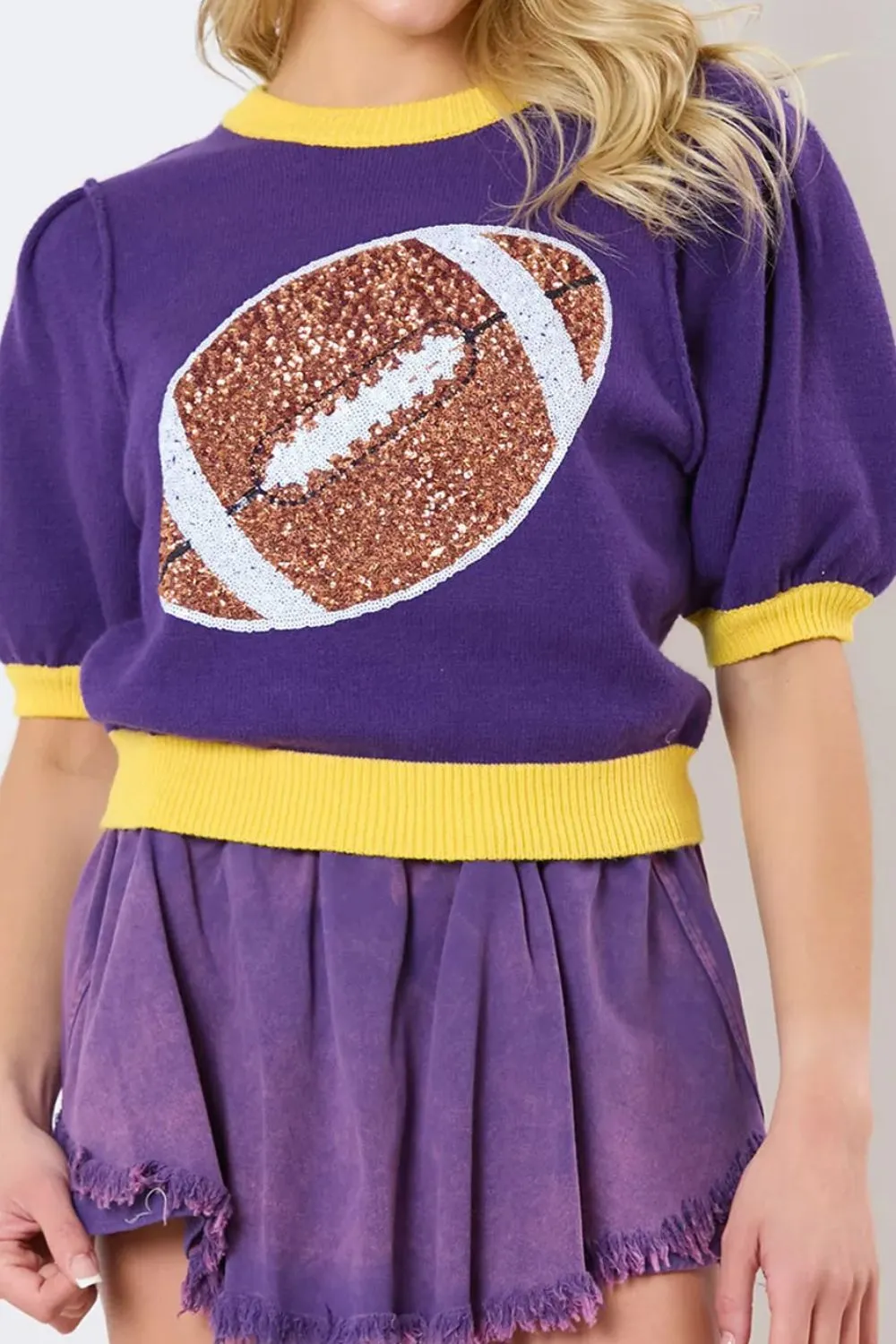 Sequin Football Round Neck Short Sleeve Top