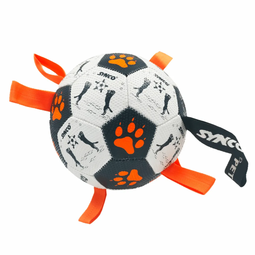 Synco Dog Toy Football Graphic Orange with Holding Loops | Dog Ball Size-3 | Dog Toy Ball