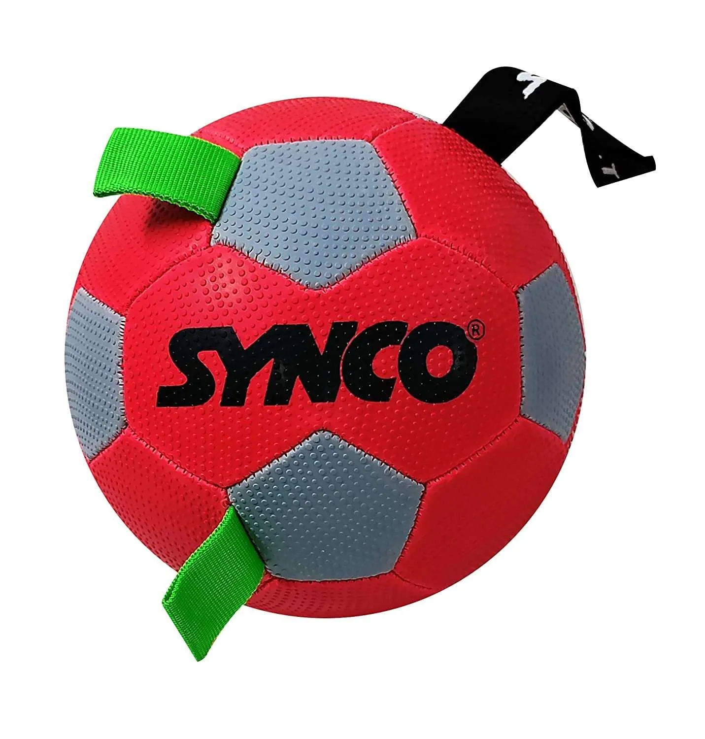 Synco Dog Toy Football with Green Holding Loops | Dog Ball Size-3 | Dog Toy Ball (RED)