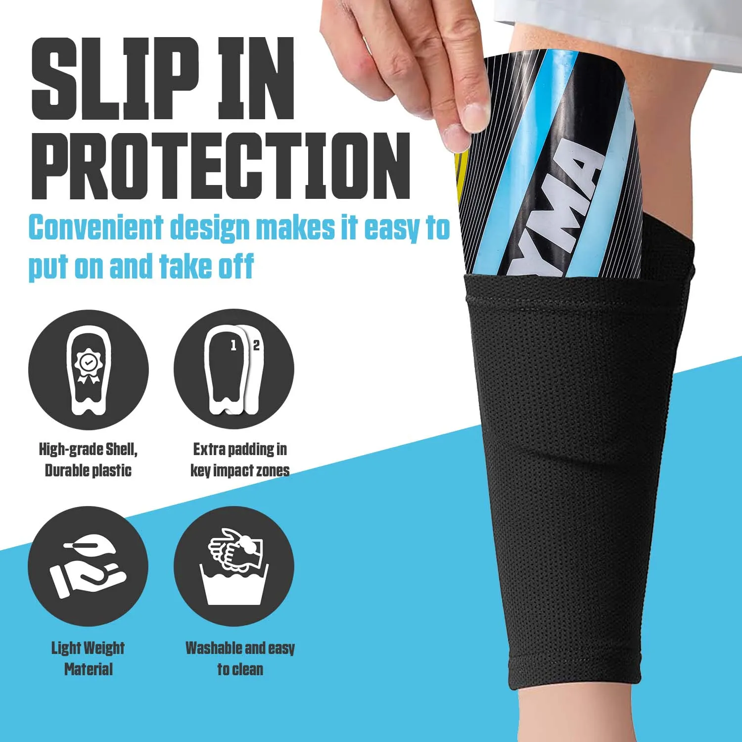 Synco Kyma Shin Guard for Football | Slipin Shin Guard for Extra Protection and Comfort | Shin Guard for Football Training & Matches | Football Shin Guards for Youth and Adults | Medium Size