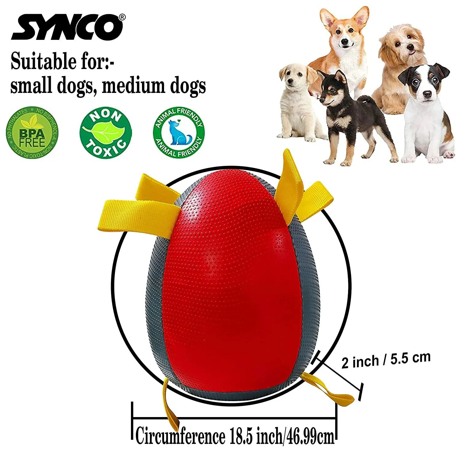 Synco Reflex Dog Ball Red with Green Holding Loops - Size 3| Dog Toy| Dog Ball| Chew Toy (Red)