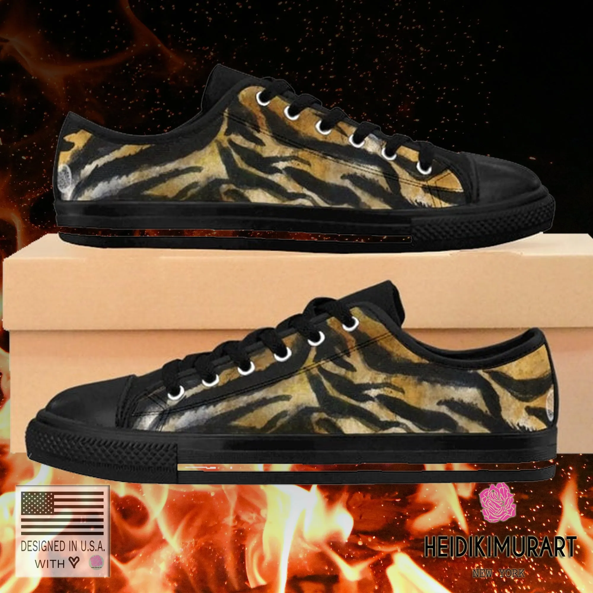 Tiger Stripe Men's Low Tops, Best Animal Skin Pattern Fashionable Designer Men's Low Top Sneakers Shoes