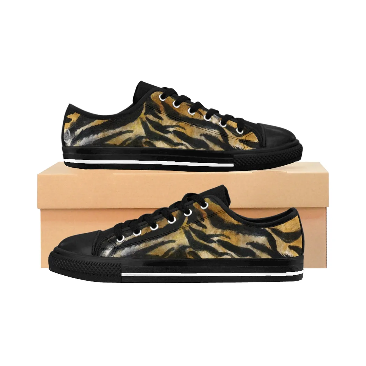 Tiger Stripe Men's Low Tops, Best Animal Skin Pattern Fashionable Designer Men's Low Top Sneakers Shoes