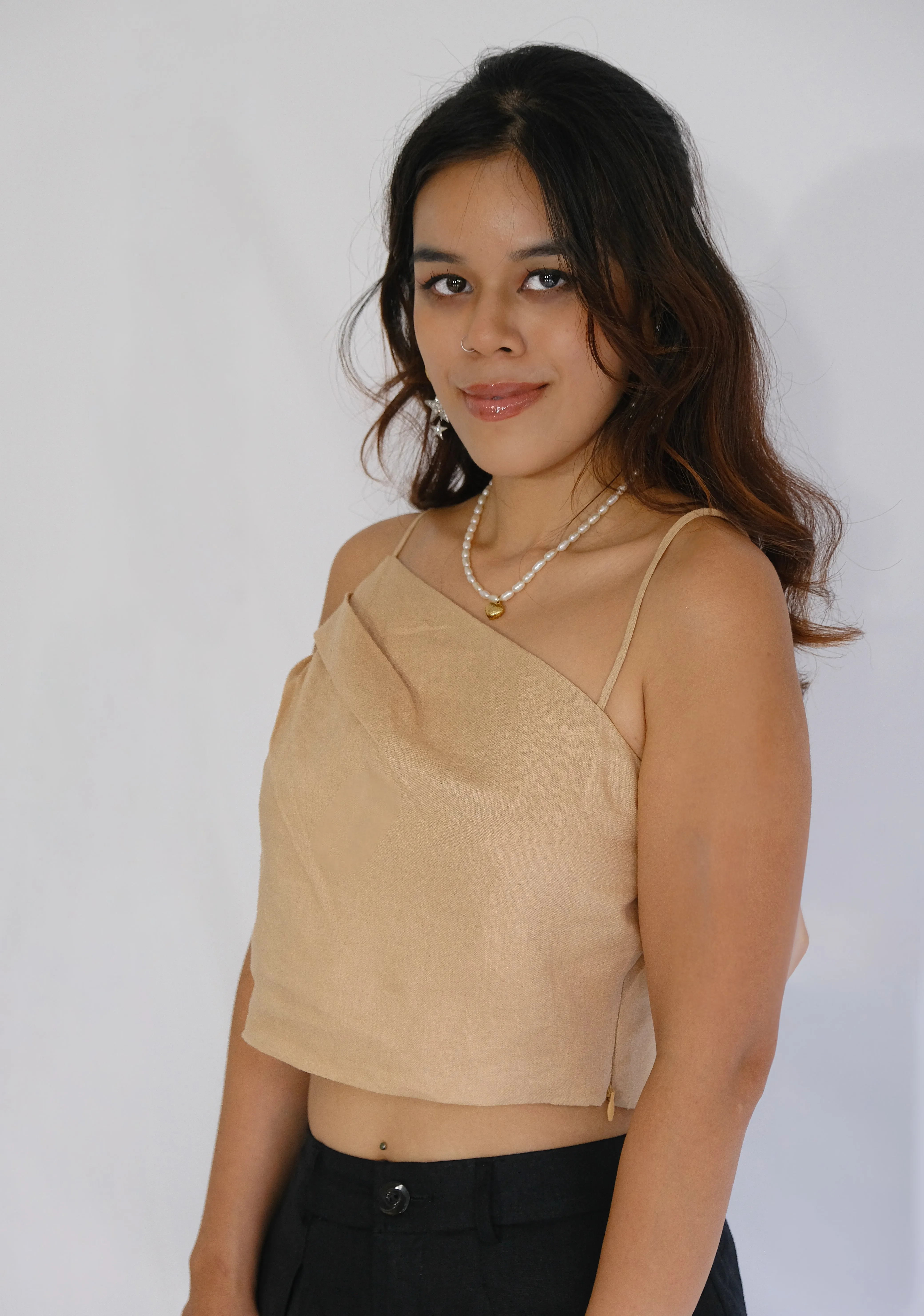 Tricia 100% Linen Asymmetric Crop Top