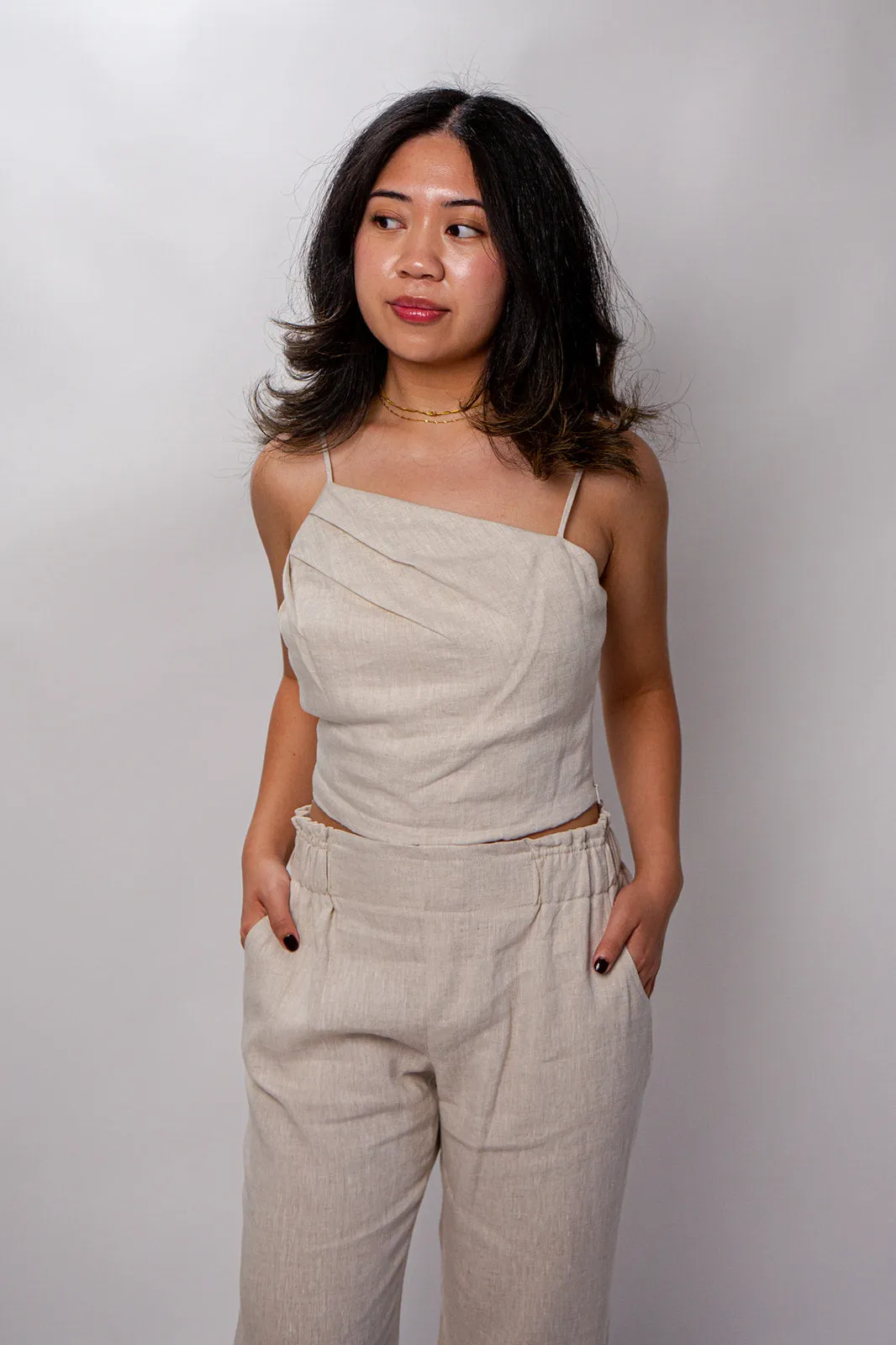 Tricia 100% Linen Asymmetric Crop Top