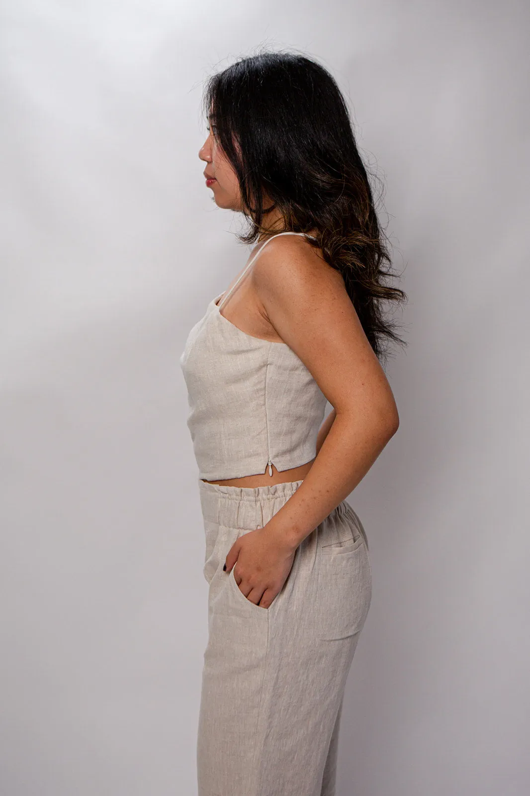 Tricia 100% Linen Asymmetric Crop Top