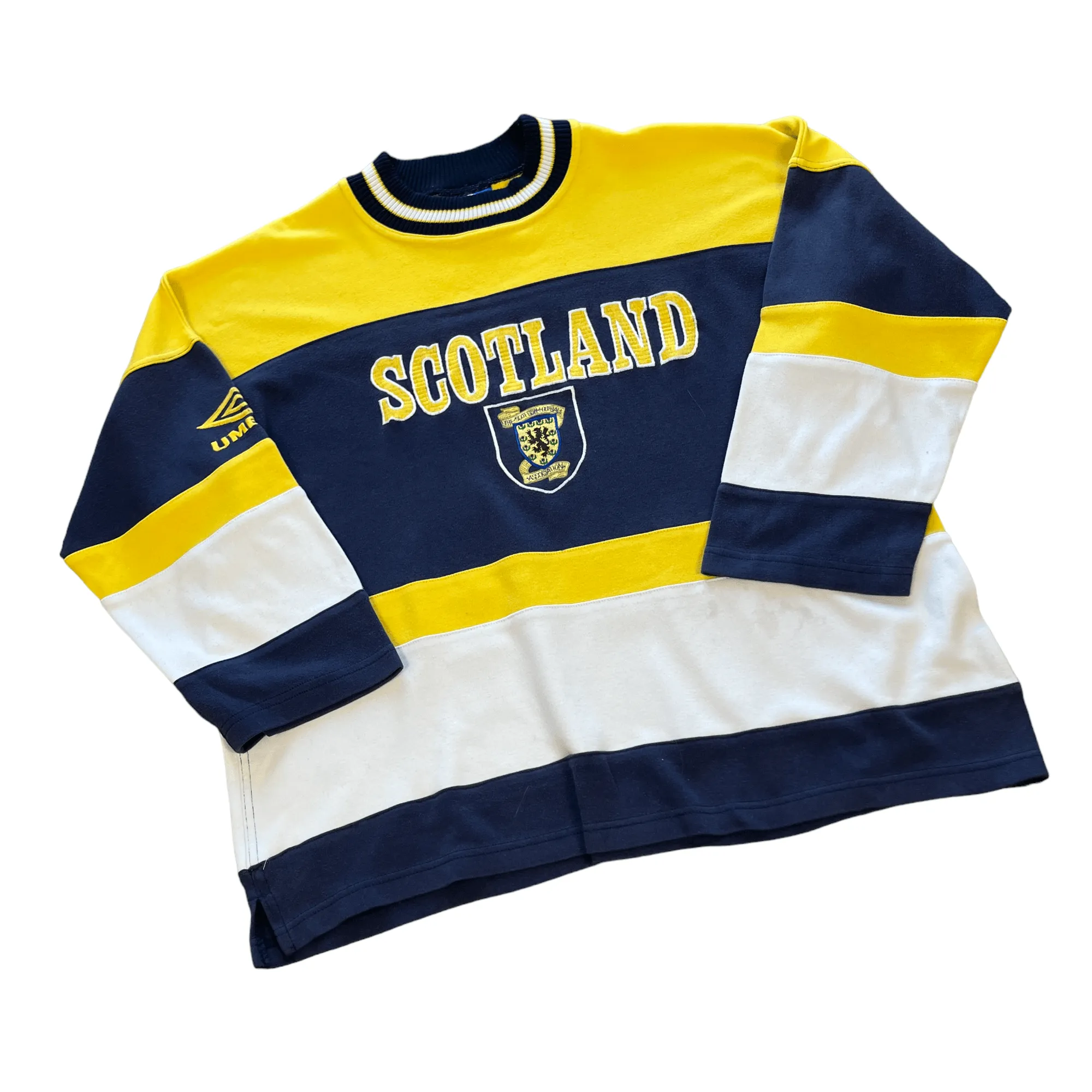 Vintage 90s Blue, Yellow   White Umbro Scotland Football Sweatshirt - Medium