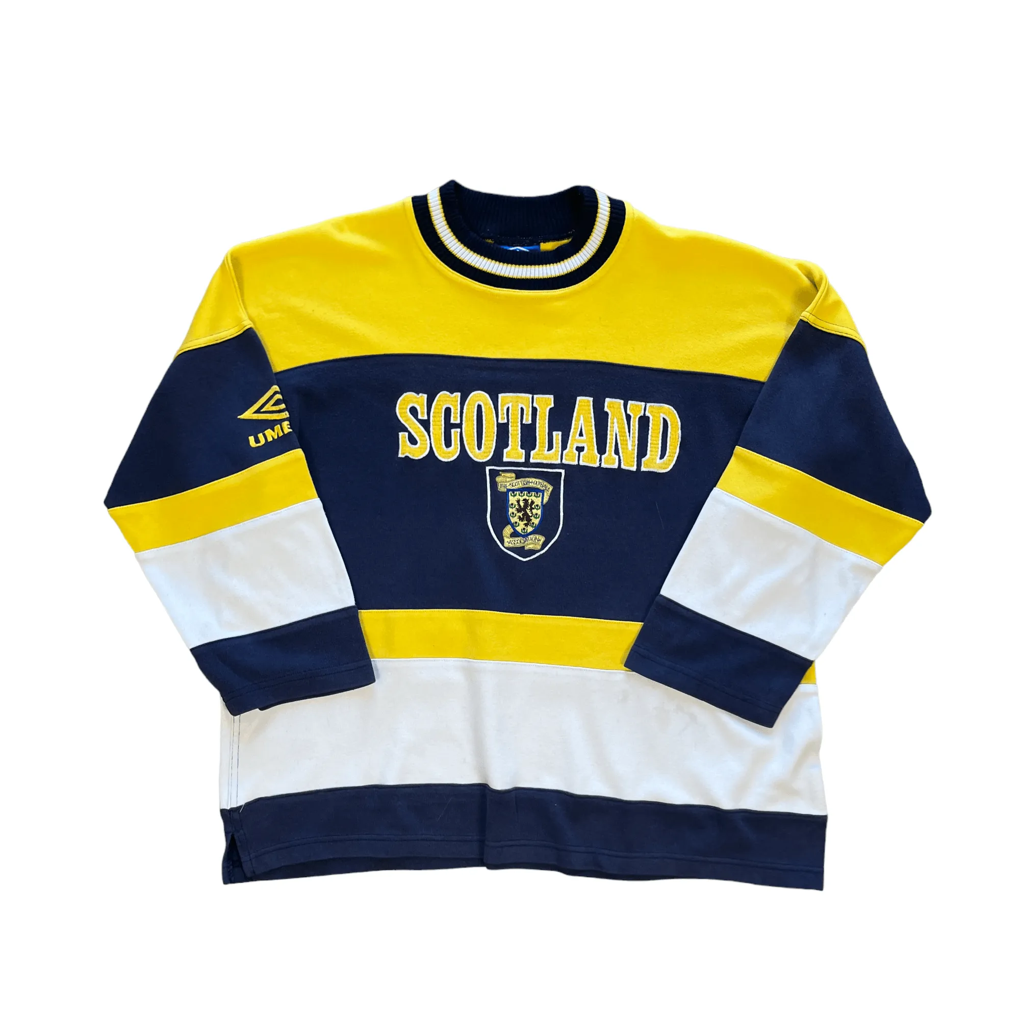 Vintage 90s Blue, Yellow   White Umbro Scotland Football Sweatshirt - Medium