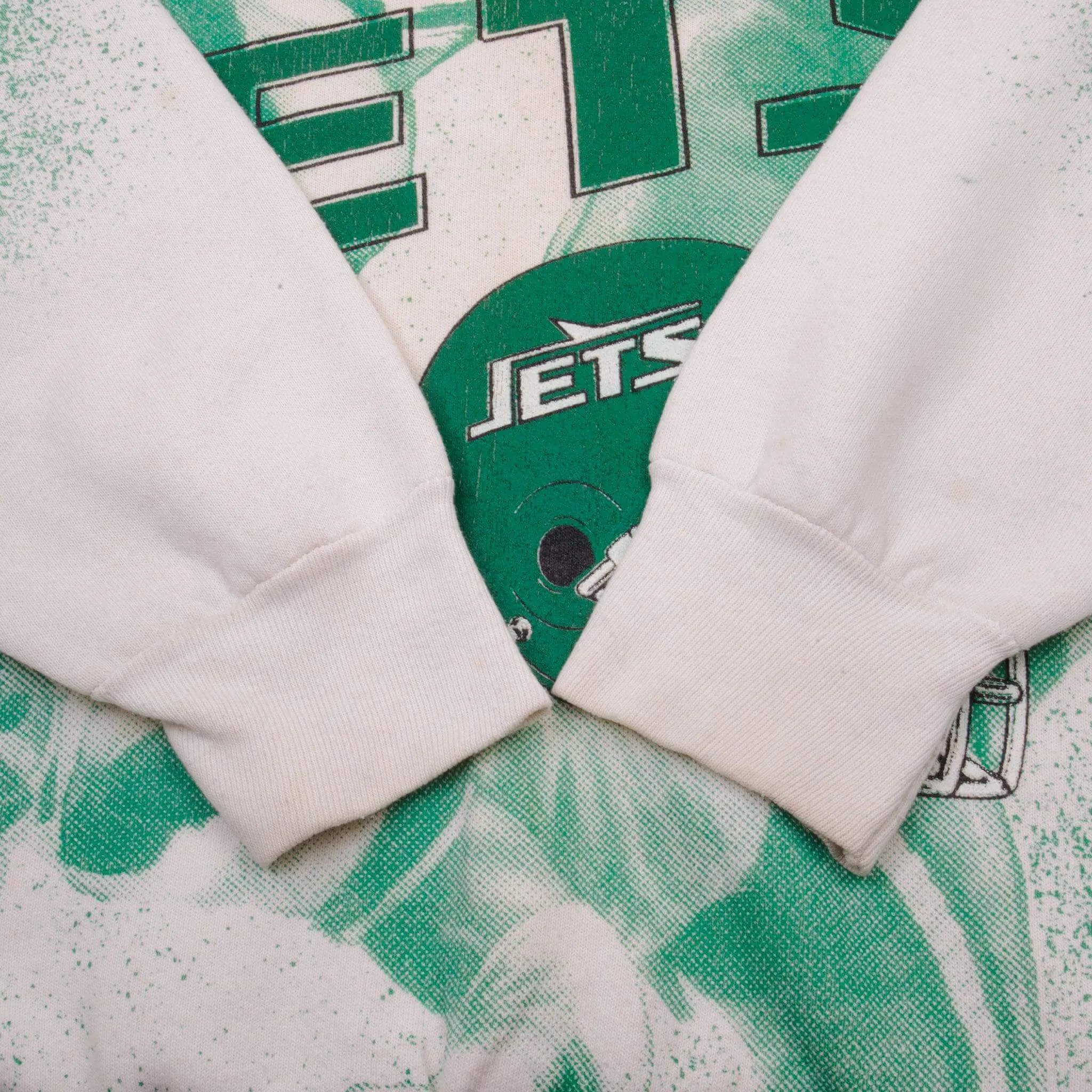 VINTAGE ALL OVER PRINT NFL NY JETS SWEATSHIRT SIZE XL MADE IN USA 1990s