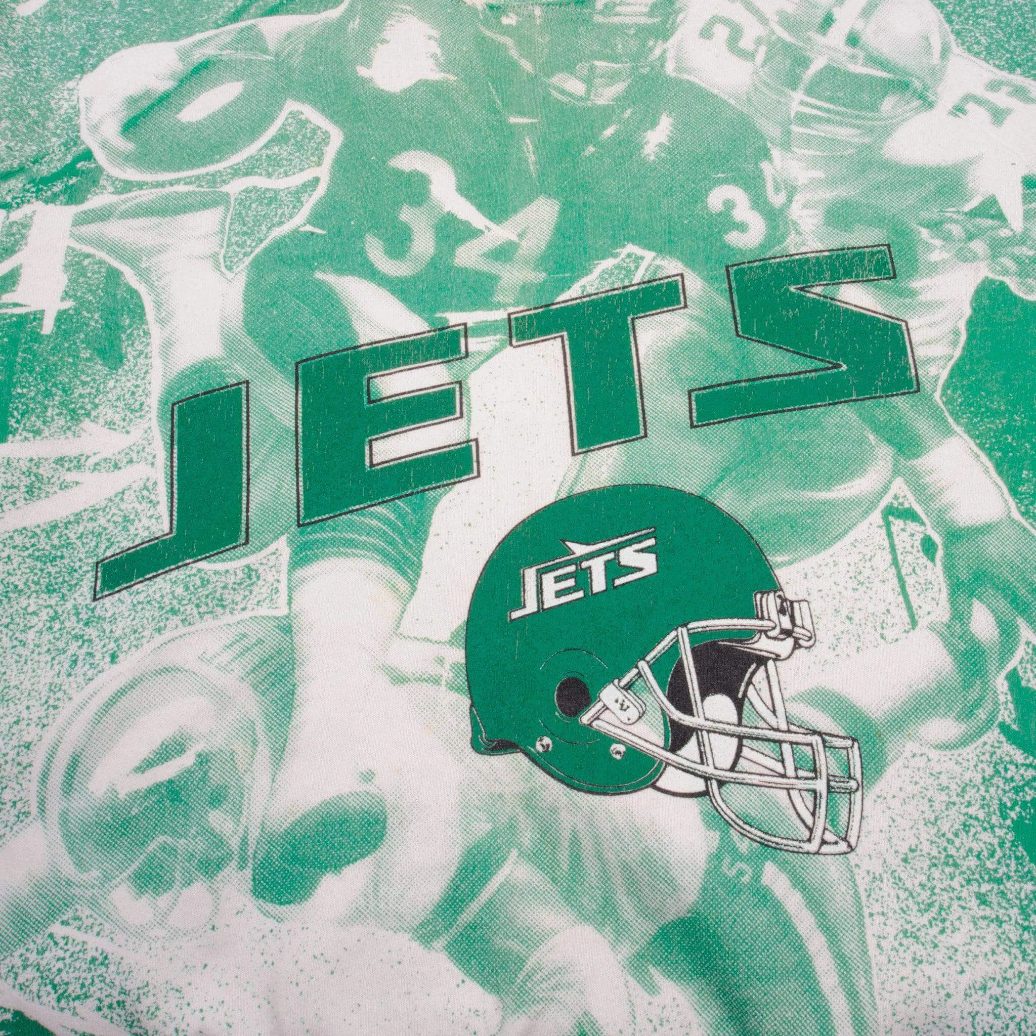 VINTAGE ALL OVER PRINT NFL NY JETS SWEATSHIRT SIZE XL MADE IN USA 1990s