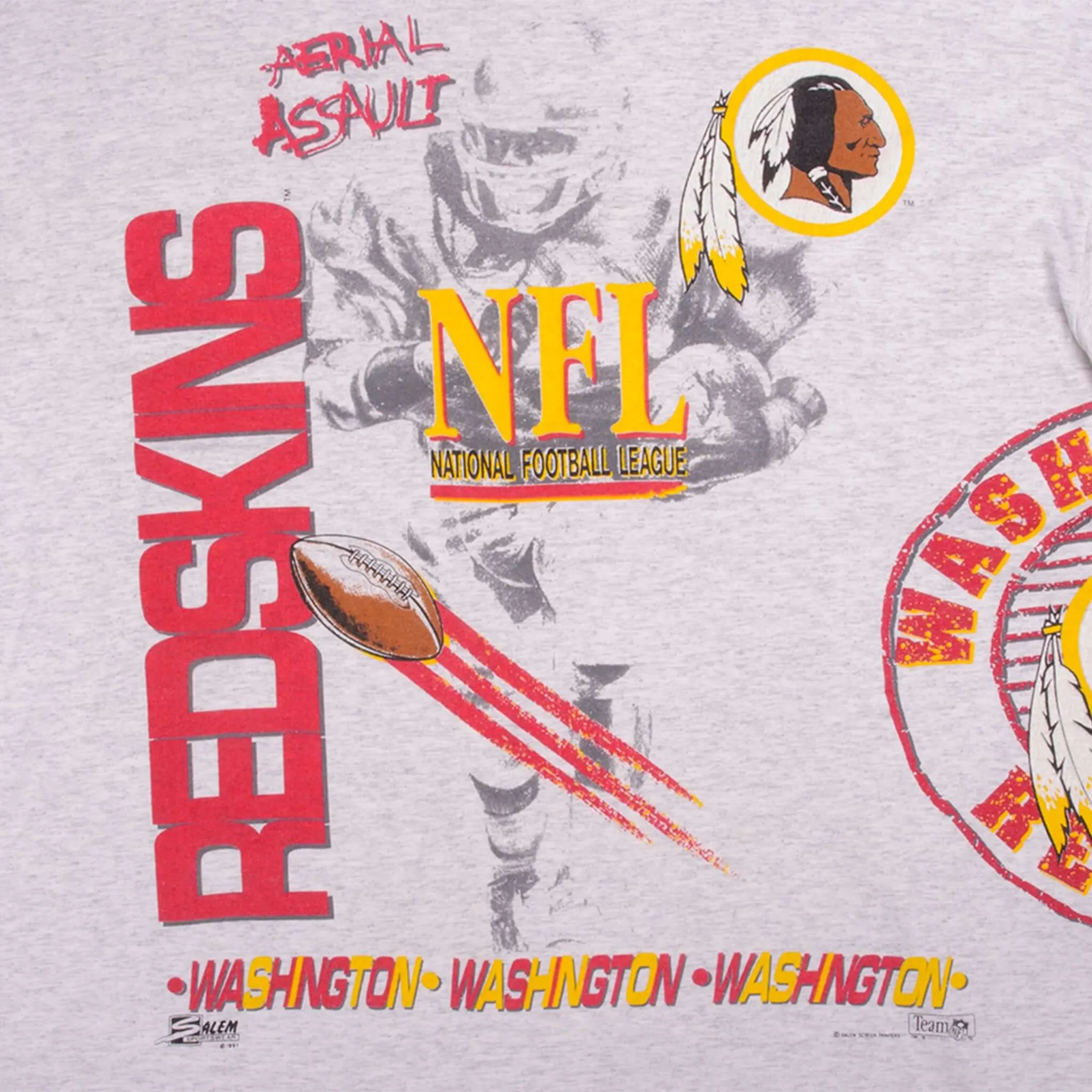 VINTAGE ALL OVER PRINT NFL WASHINGTON REDSKINS 1991 TEE SHIRT XL MADE USA