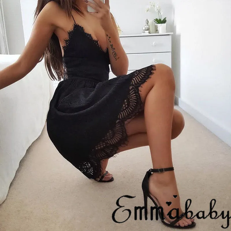 Women Mini Lace Strappy Dress